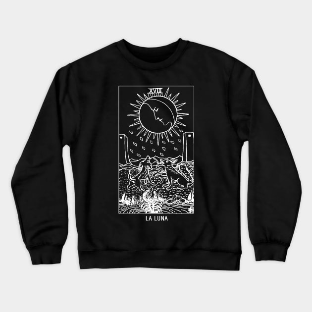 "La Luna" The Moon Tarot Card Black and White Crewneck Sweatshirt by AbundanceSeed